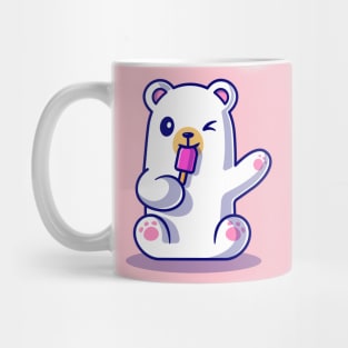 Cute Polar Bear Eating Popsicle Ice Cream Cartoon Mug